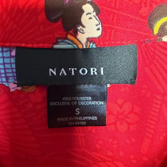 Natori Caftan Mumu Asian Figurative Print House Dress Art Lounge Red Small - Picture 7 of 7